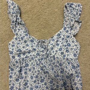 hollister blue floral babydoll tee